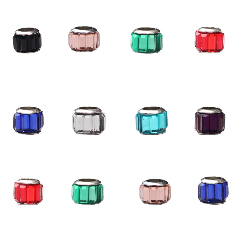 合金琉璃水晶大孔珠饰品配件手链隔珠散珠圆柱玻璃钻珠亚马逊热销