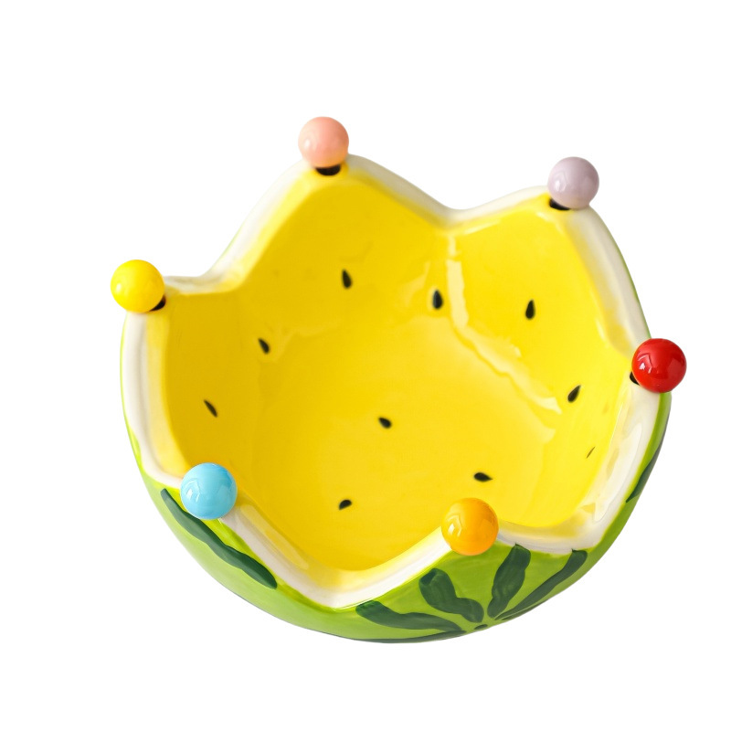 Artículo creativo de sandía en forma de cerámica bandeja de frutas horquilla de frutas conjunto de mesa de té de sala de estar casera horquilla de postres horquilla de almacenamiento tazón