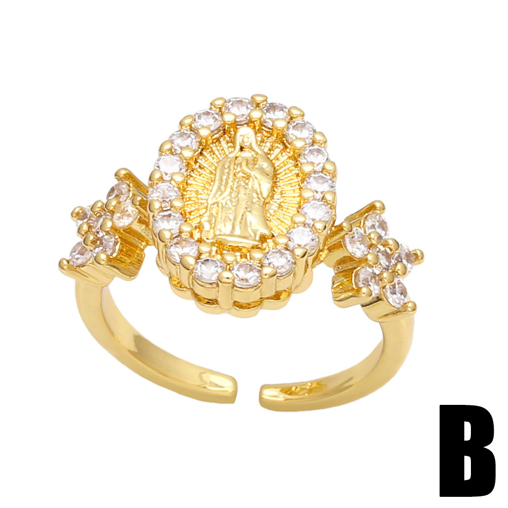 Simple Virgin Mary Copper 18K Gold-plated Inlaid Zircon Ring