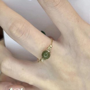Qingya*Natural Hetian Jade Ring Women's Original Design Fashion Personality versatile can adjust the original retro and simplicity