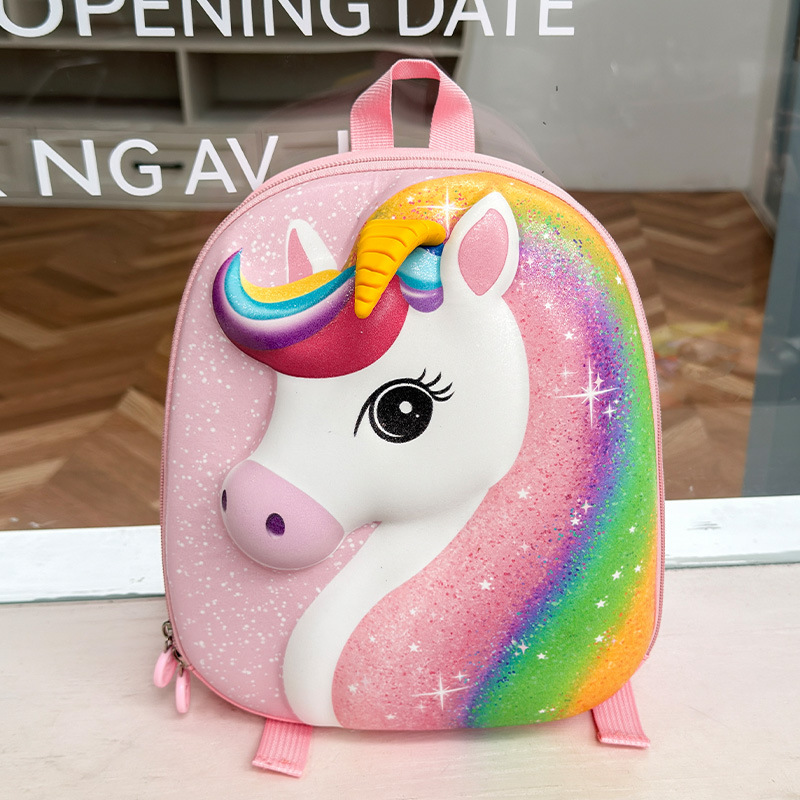 Caricatura encantadora arco iris pony, mochila de niños y niñas, mochila de estudiantes de cáscara de huevo, nueva mochila infantil transfronteriza