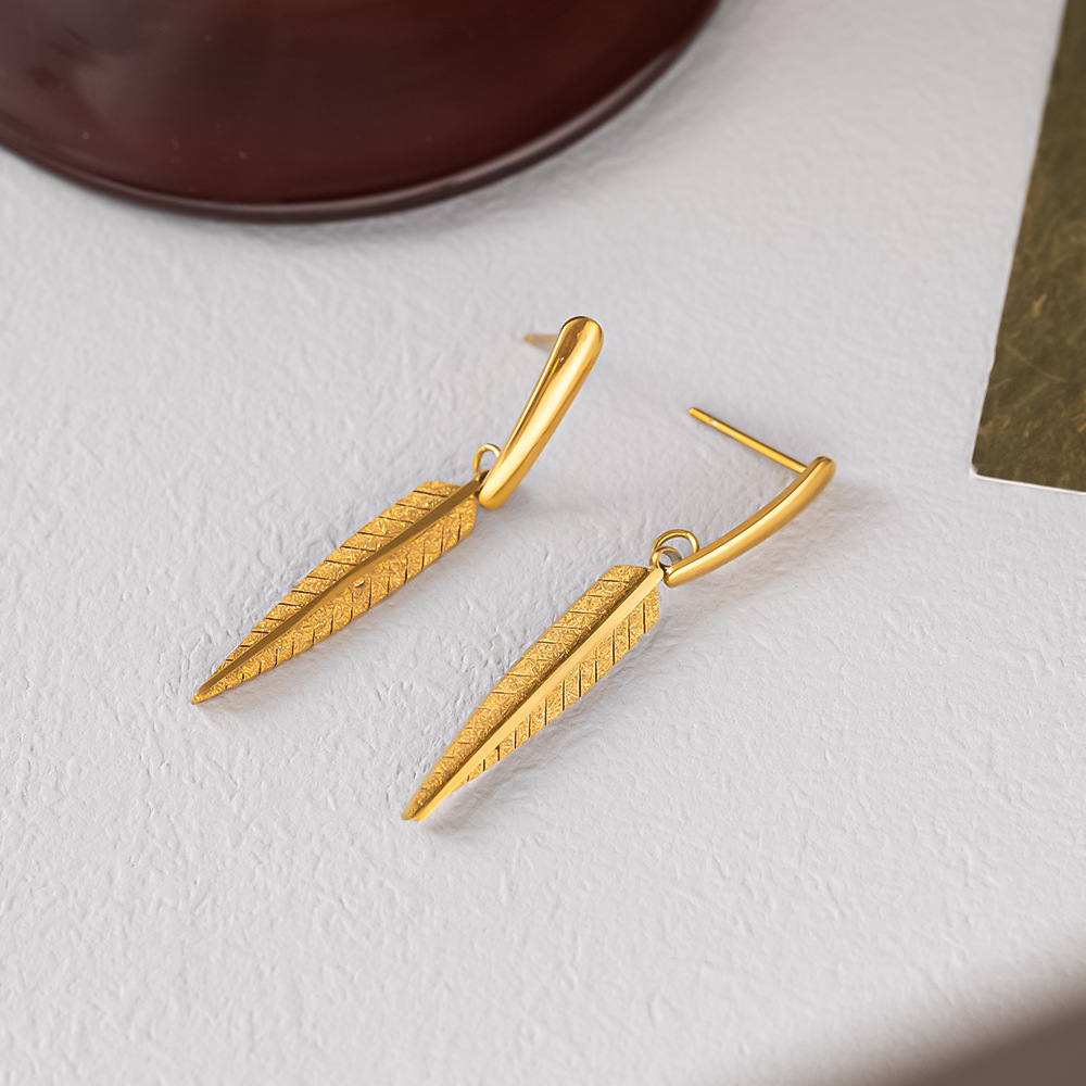 Edelstahl 304 18 Karat Vergoldet Einfacher Stil Überzug Blatt Ohrringe Halskette display picture 3