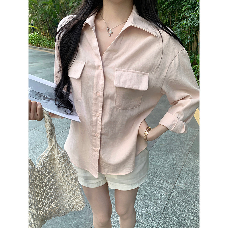 Mosesqueen Korean-Style Lapel Shirt for Women, Spring Thin Sun-Protective Slim-Fit Stylish Outerwear Shirt Mosesqueen Korean-Style Lapel Shirt for Women, Spring Thin Sun-Protective Slim-Fit Stylish Outerwear Shirt