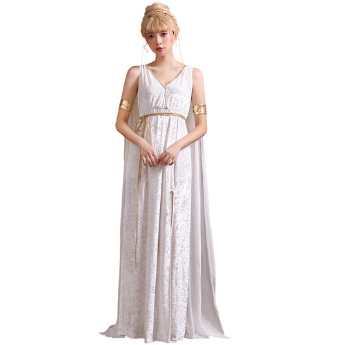 Halloween costume deep V sexy cosplay Nordic mythology Greek Liberty goddess slit skirt dress