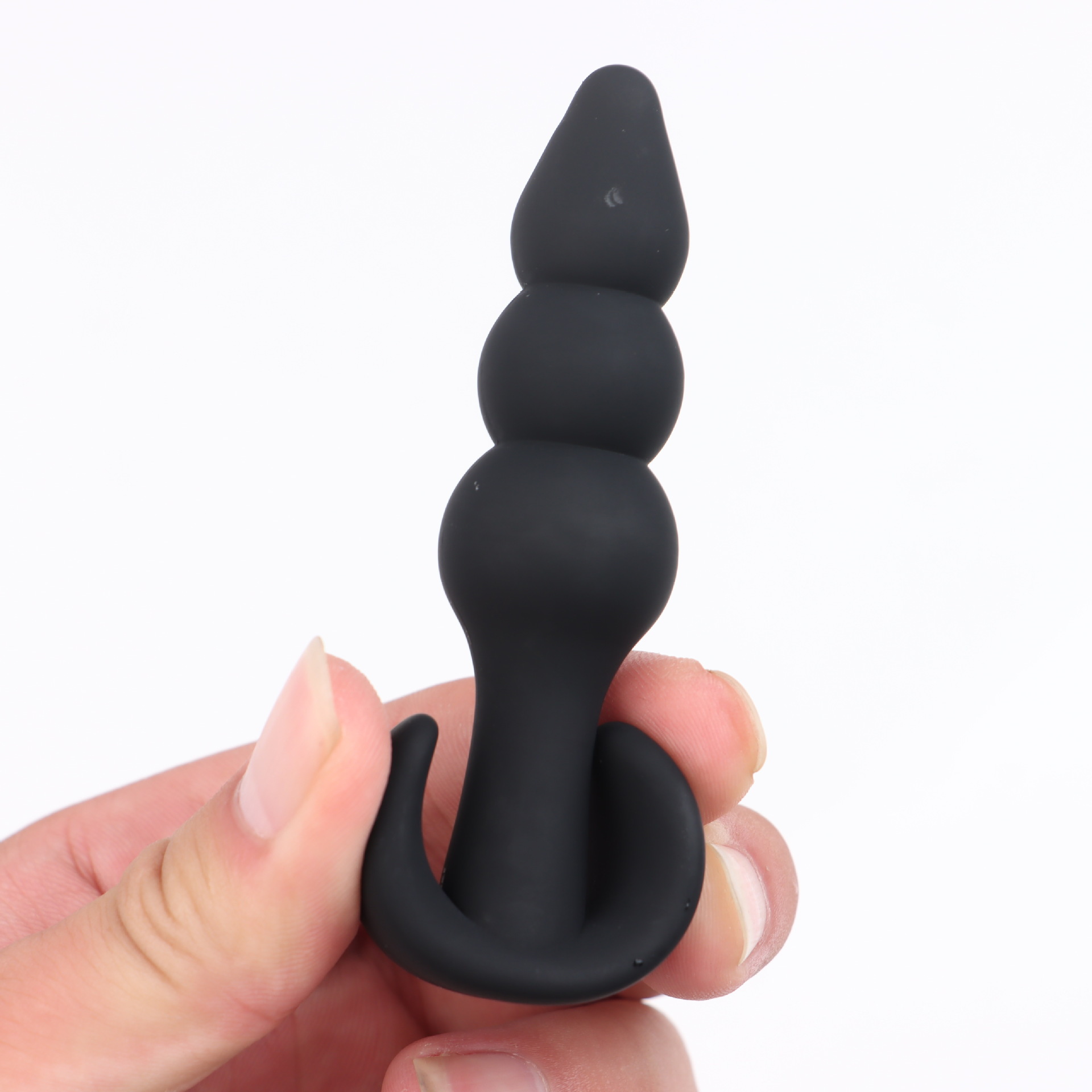 Silicone Small Three-Bead Anal Plug, Black Manual Anal Beads for Adult Use — detail image 12