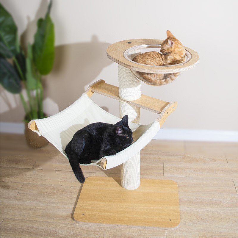 크리 에이 티브 나무 작은 단단한 나무 고양이 점프 테이블 고양이 둥지 통합 더블 레이어 고양이 잡아 기둥 사이 말 발톱 그라인딩 공간 캡슐 고양이 등반 랙