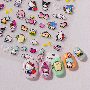 Sanrio Cartoon Children's Nail Art Stickers Culomi Hello Kitty Embossed Girls Stereo Nail Stickers