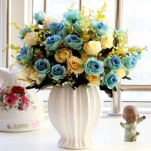 花+花瓶欧式玫瑰仿真花束绢花套装摆件客厅餐桌假花干花盆栽摆设