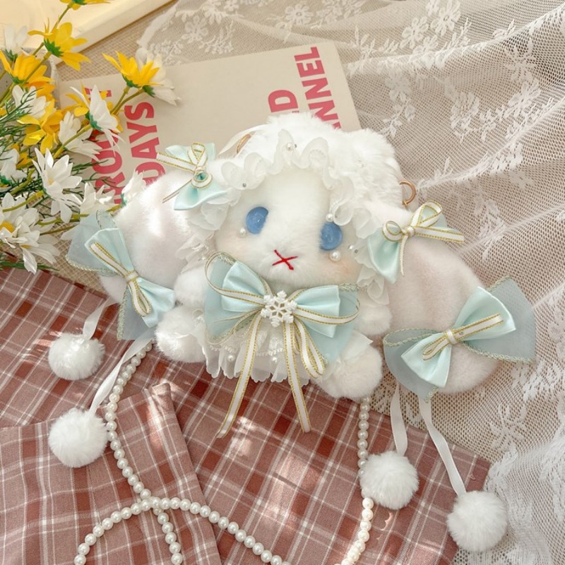 洛丽塔水桶兔包Lolita手作垂耳兔玩偶蝴蝶结抽绳兔包单肩斜挎包