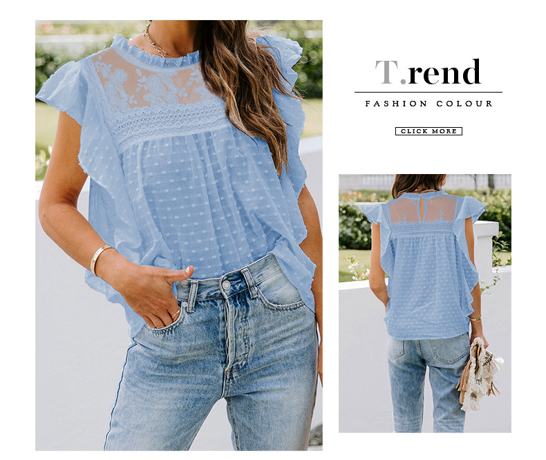 stand-up collar short sleeve loose solid color top NSSI130451