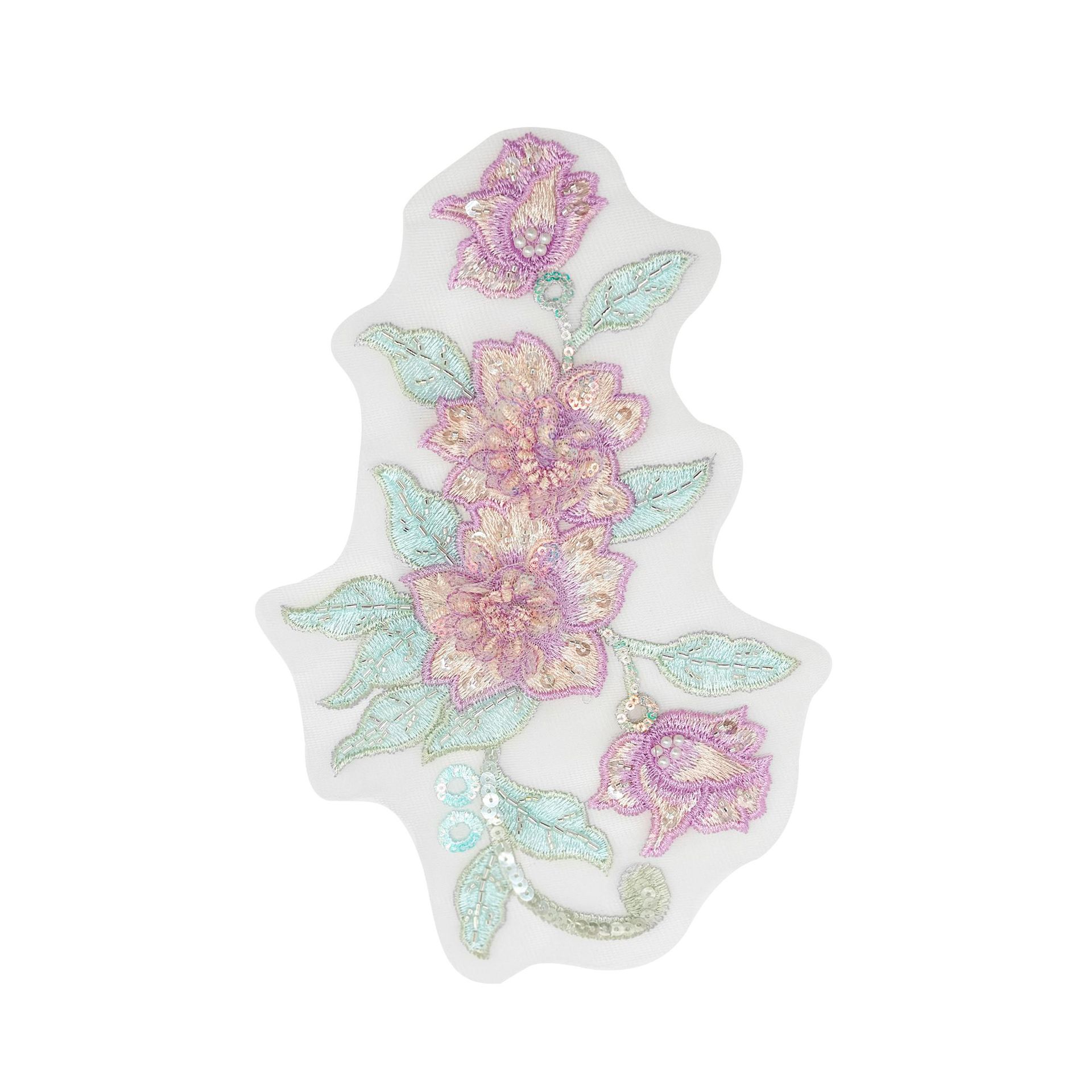 Flores verdes bordadas con cuentas de color, flores de pecho hechas a mano, parches tridimensionales, di-di pegado, accesorios de flores rosadas.