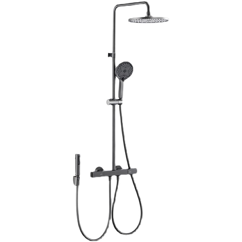 Pistola gris doble manija doble control ducha cabeza traje hogar cobre baño boquilla ducha baño grifo