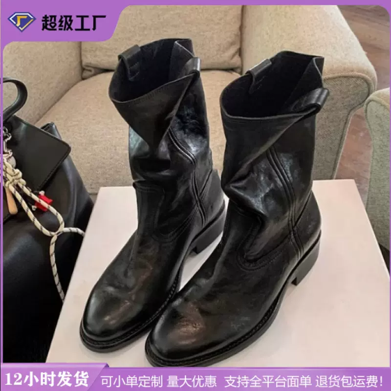 源利通秋冬新款水洗马皮纹短筒靴韩版切尔西靴外穿高级感时尚女靴