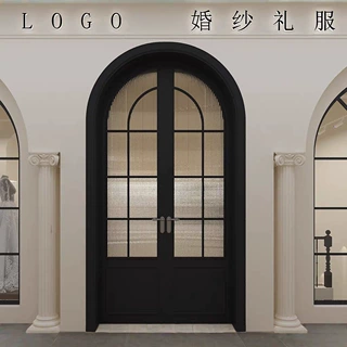 圆弧形双开铝合金门复古门拱形玻璃门平开门入户门
