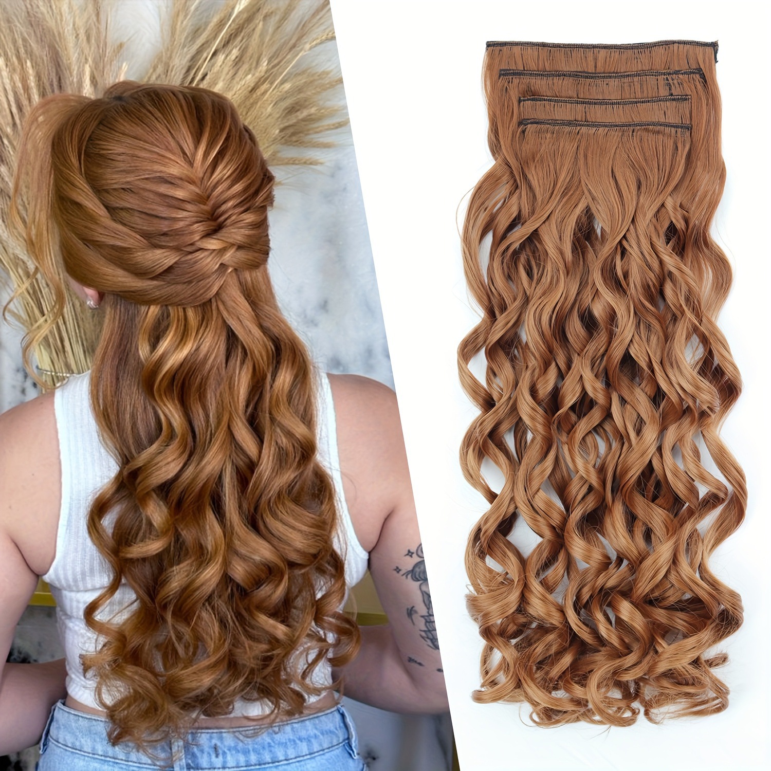 Extensiones de cabello de fibra química de damas europeas y americanas 4 piezas de cabello largo rizado retrógrado estilo de la República Popular de la Peruca romana