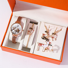 新款圣诞麋鹿手表手链套装 圣诞皮带手表+圣诞麋鹿手链套装