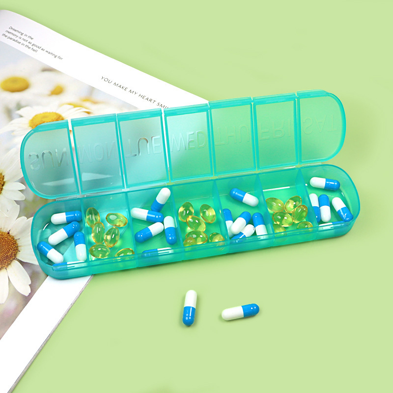 Caja de la píldora XL7-day conveniente caja de la píldora grande 7-grid cápsula de vitamina caja de organización conveniente caja de la píldora de escritorio de 7 días