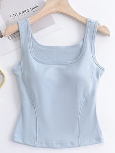 Breast pad integrated wide shoulder straps cool inner camisole women's summer slimming square neck bottoming top