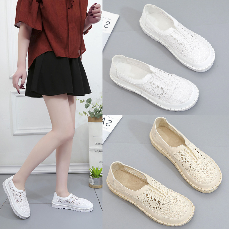 2022 New Cross-border Trade Casual Women's Shoes Breathable Comfortable White Shoes Women's Slip-on Soft Bottom Lazy Shoes