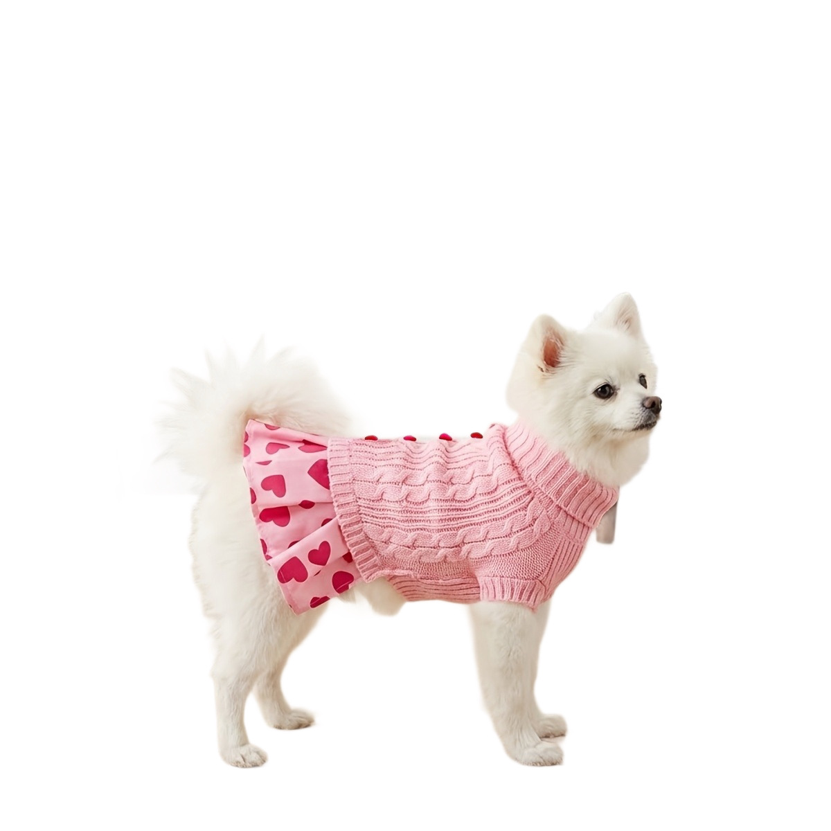 Robe pull tricotée pour chien, automne et hiver, vêtements pour animaux de compagnie, rouge, rose, motif d'amour, costume pour petit chien, Teddy Bichon