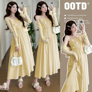 in stock 2025 Spring and Summer Design Sense Three-dimensional Flower Yellow Sling dress Gentle Style Elegant Long Dress