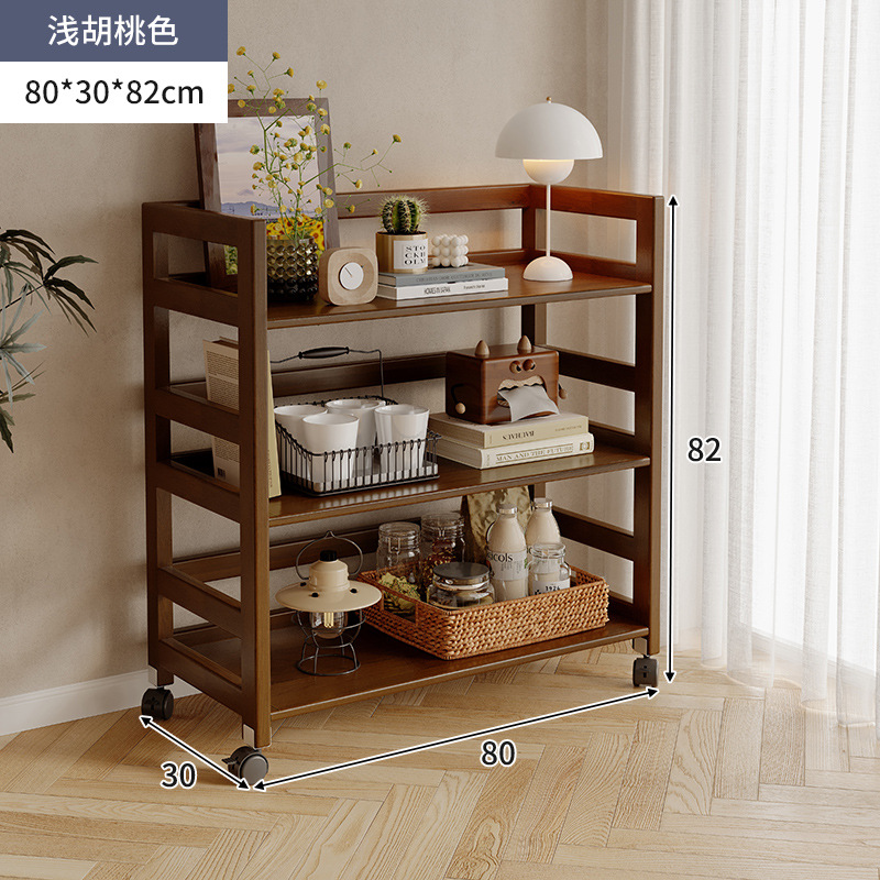 Estantes de madera sólida de color nuez, carro de piso, sofá de la sala de estar, estantes de almacenamiento móviles para dormitorios multicapa image 12