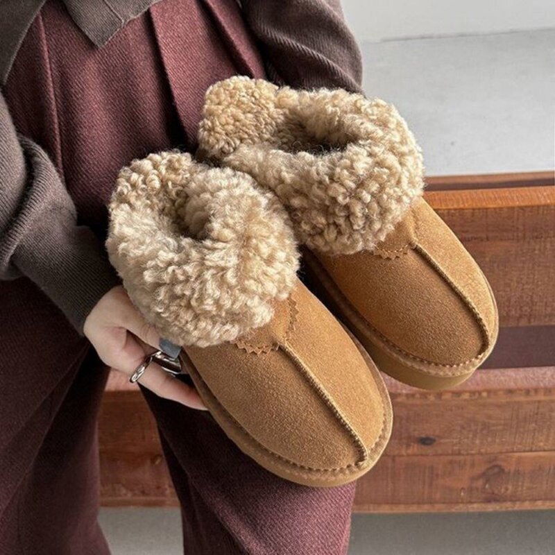 Thick-Soled Snow Boots with Closed-Toe Design, Half-Slippers for Women, Suitable for Outdoor Wear, 2026 Autumn and Winter New Style, Warm Cotton Shoes with Added Plush, Furry Slippers, Cotton Slippers
