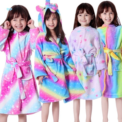 Children's Winter Robe with Unicorn Design and Rainbow Pattern
