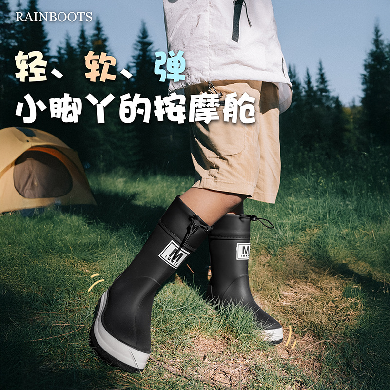 2025 Winter Kidsren's Family Thick Velvet Waterproof Shoes Snow Boots Non-Slip Rain Boots for Boys and Girls Warm and Cold-Proof Rubber Shoes