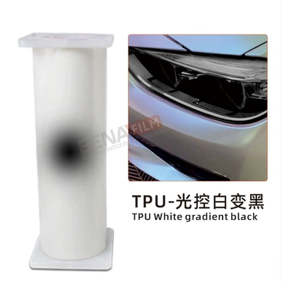 Car Light Film Tpu Light Film Transparent White to Black Self-Healing Anti-Scratch White to Purple Taillight Color Changing Car Film (Car headlight protective film) - tpu-photochromic-white-to-black-30cm15m
