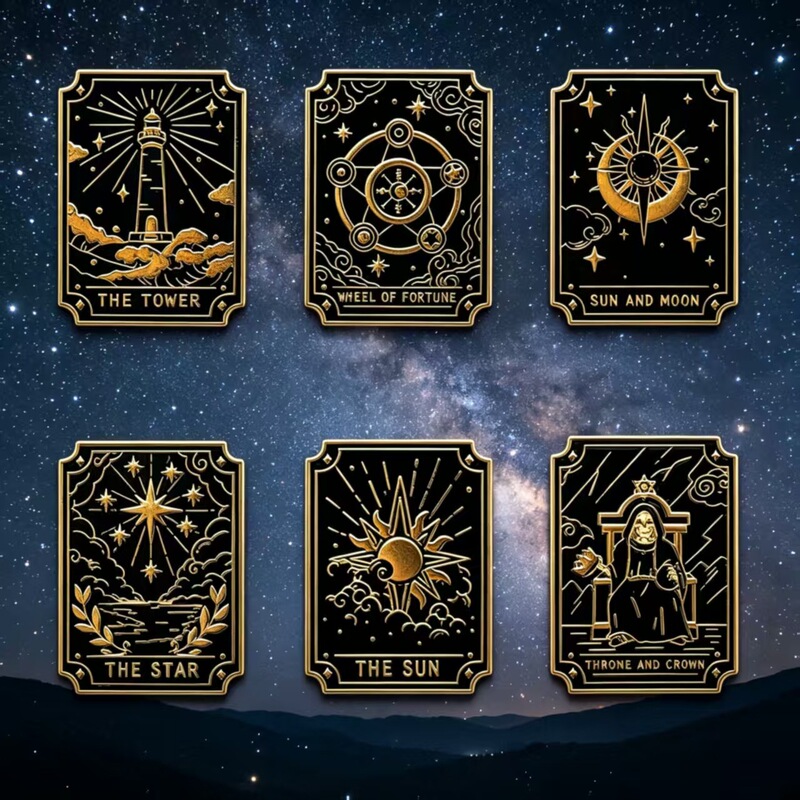 Cross-Border Creative Tarot Card Metal Badges, Twelve Constellations Personalized Alloy Brooches, Men's and Women's Clothing and Bag Decorations Cross-Border Creative Tarot Card Metal Badges, Twelve Constellations Personalized Alloy Brooches, Men's and Women's Clothing and Bag Decorations