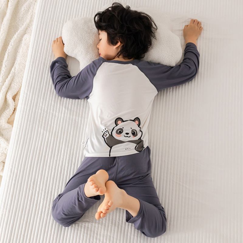 Summer Children's Long-sleeved Trousers Pajamas suit Spring and Autumn Boys Girls Baby High Waist Belly-protecting Modal Home Clothes