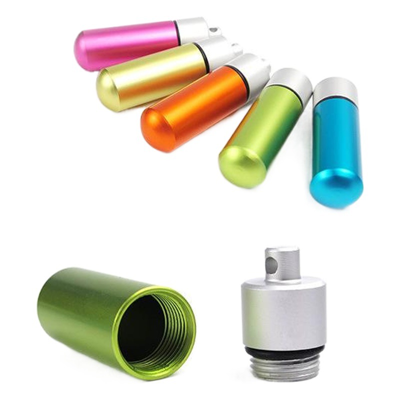 Colorido aleación de aluminio supervivencia tanque impermeable al aire libre EDC equipo de salvamento sellado almacén impermeable mini almacenamiento botella de medicina