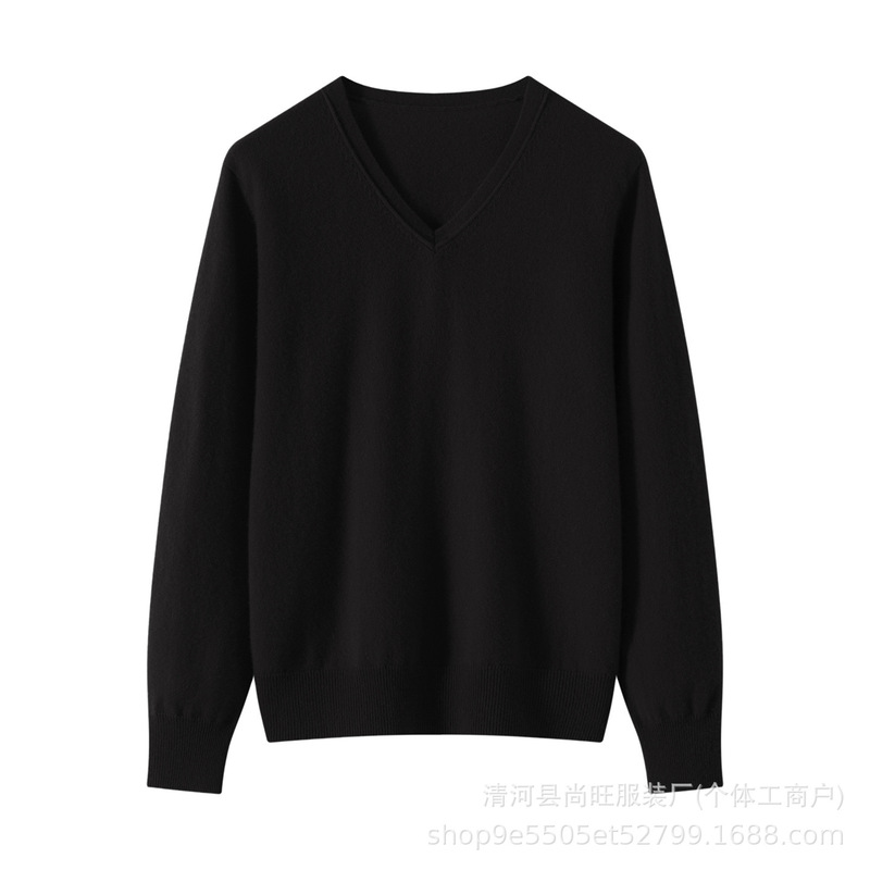 High-End Consinee Yarn 100 Pure Cashmere V Neck Knitted Bottoming Shirt Loose Pullover Wool Sweater for Women Cross-Border