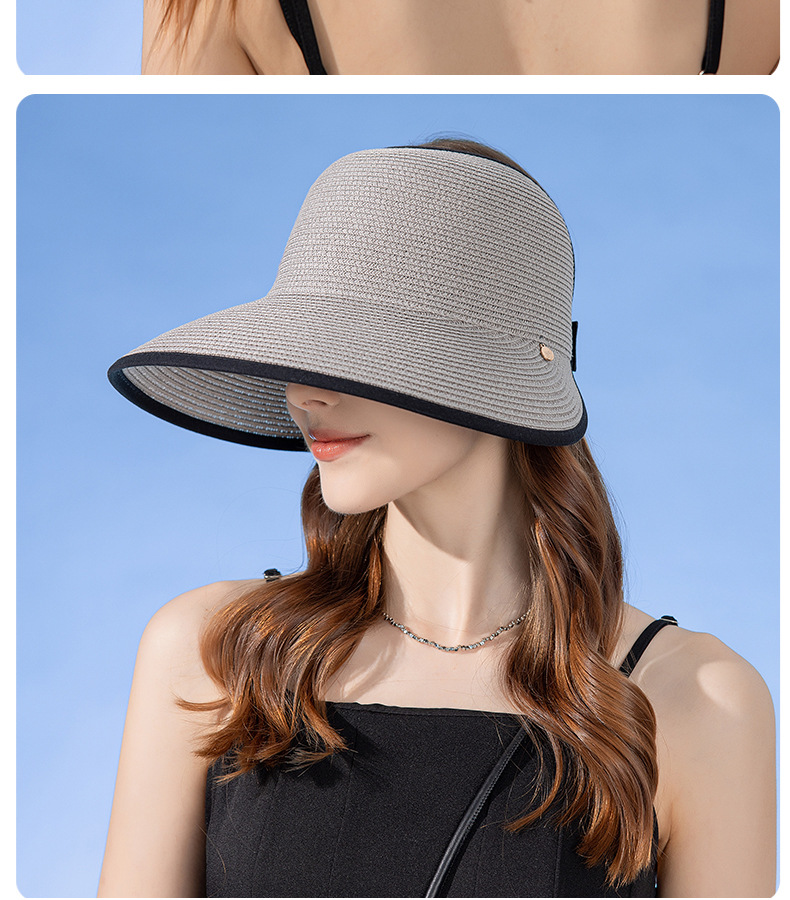 امرأة أنيق الأساسي اللون الصامد طنف كبيرة قبعة من القش display picture 4