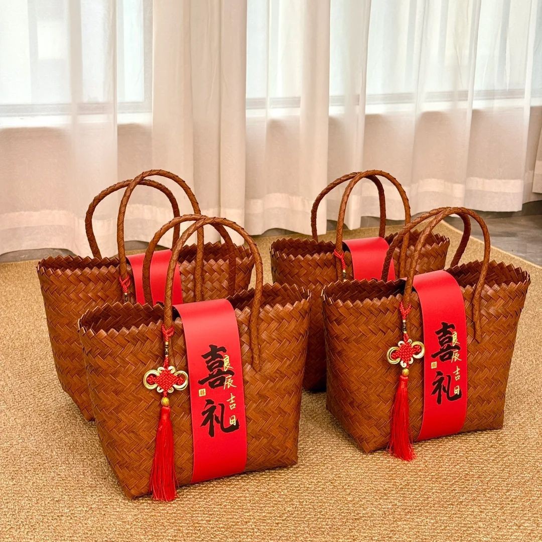 2025新编织手提包篮节日礼品包装篮满月伴手礼袋乔迁过寿喜事礼物