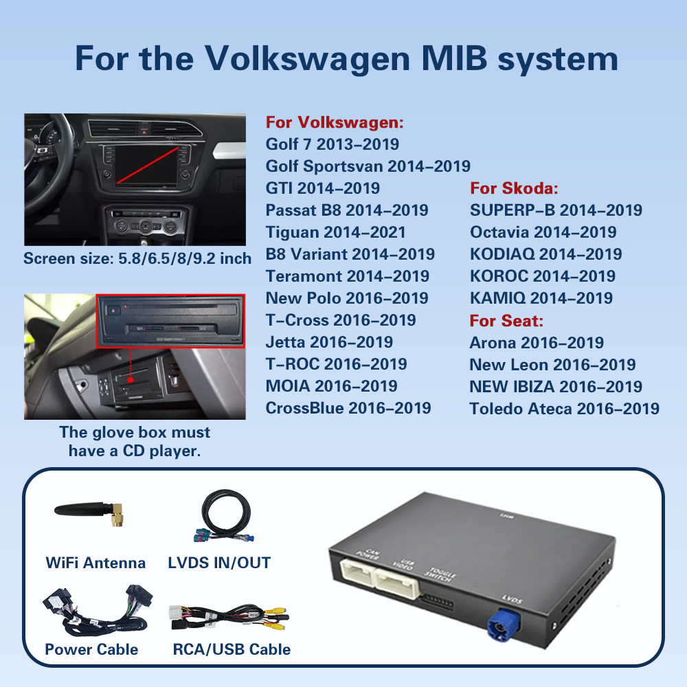Cross-border wireless CarPlay/hicar compatible with Volkswagen Touareg/MIB system original car screen upgrade decoder