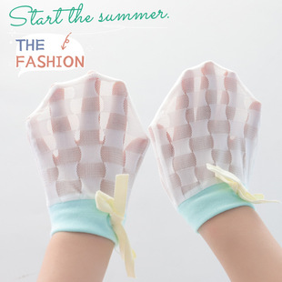 Baby anti-scratch Ice Silk gloves drawstring lace-up baby adjustable high elastic gloves newborn gloves summer