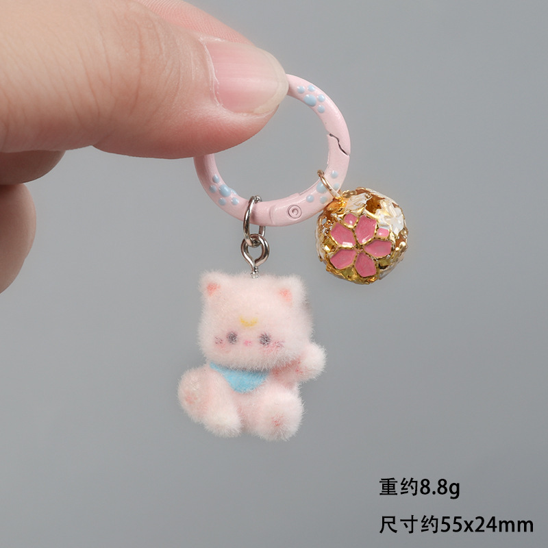 漫画かわいい子猫植毛キーホルダーバックパックバッグ携帯電話バックル樹脂ジュエリーベル毛玉カップルペンダント|undefined