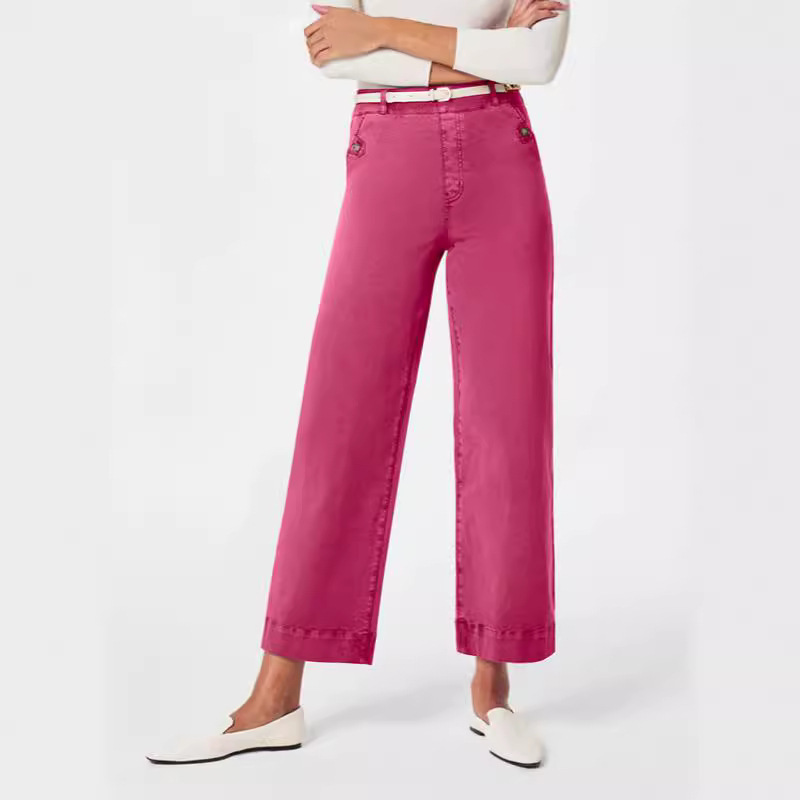 European and American Foreign Trade Cross-border Supply Elastic Loose Wide-leg Straight Denim Cropped Pants European and American Foreign Trade Cross-border Supply Elastic Loose Wide-leg Straight Denim Cropped Pants