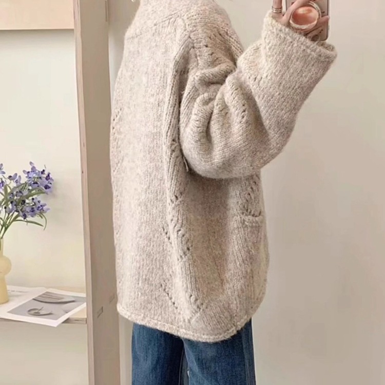2025秋冬新款韩版宽松慵懒风毛衣外套女设计感小众针织开衫上衣|undefined