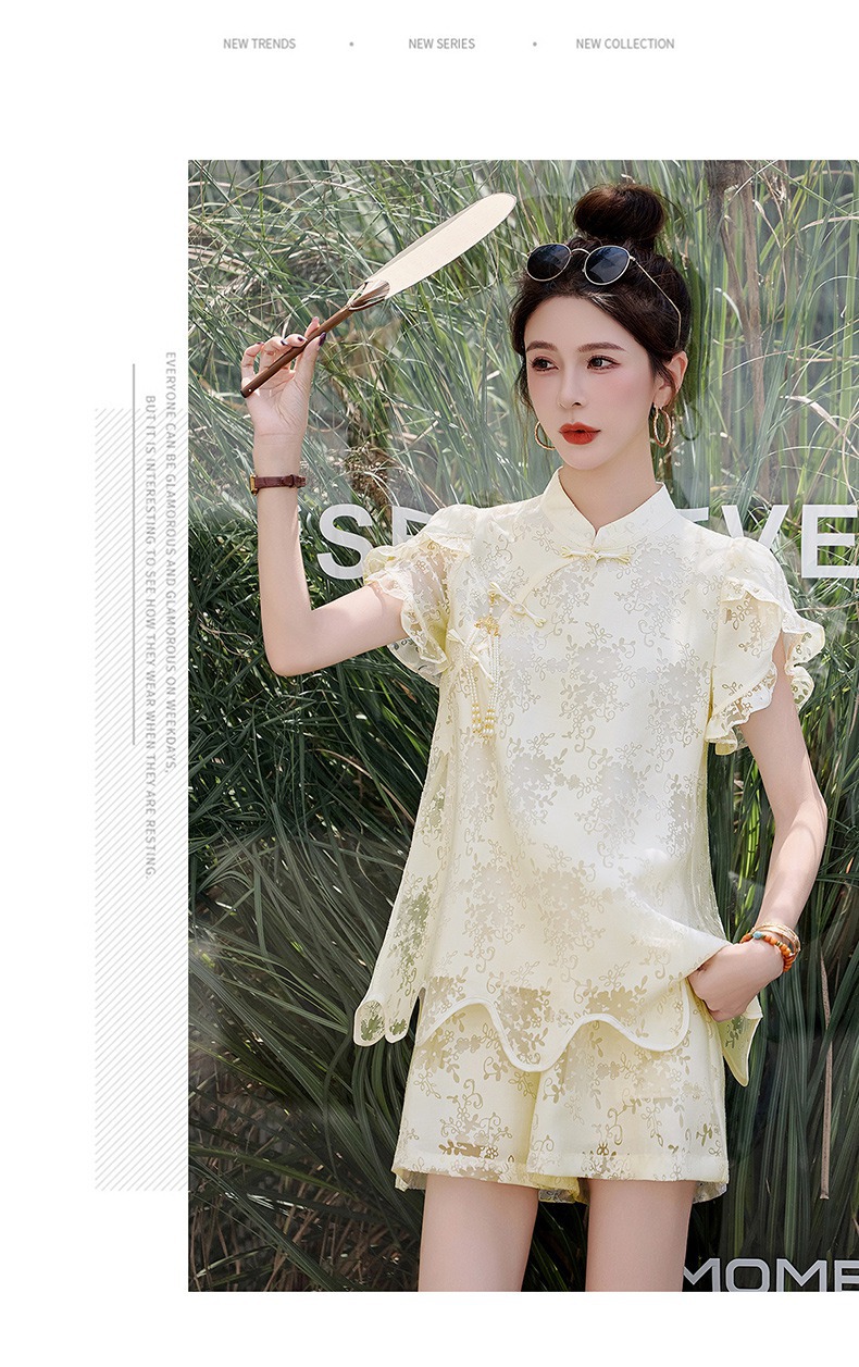 Bộ đồ ren kiểu Trung Quốc mới mùa hè 2025, áo ngắn khóa cài retro hai mảnh — màu xanh lá cây, mơ chi tiết 15