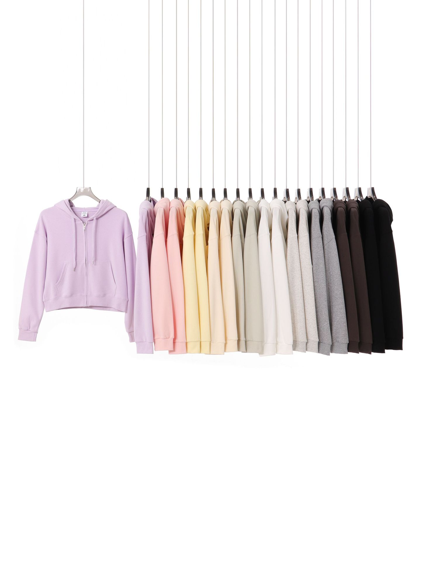330G pesado gran lazo sólido con cremallera de cuello alto encapuchado camisa corta con sombrero de otoño y invierno de cuello redondo de moda suéter de mujer