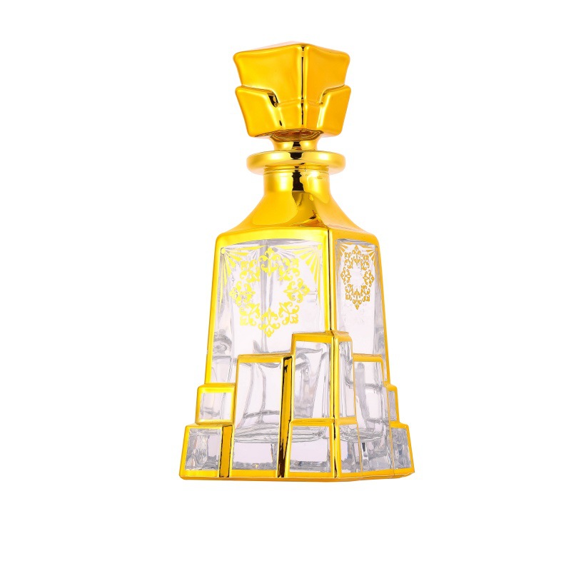 Botella de difusión de vidrio árabe botella de perfume 150ml botella de exhibición de aceite esencial chapado en oro botella de vidrio fragrante botella dividida