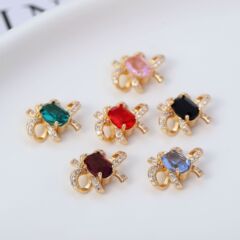 時尚鍍金微鑲鋯石蝴蝶結吊墜水晶項鍊女 diy手鍊串珠掛件飾品配件