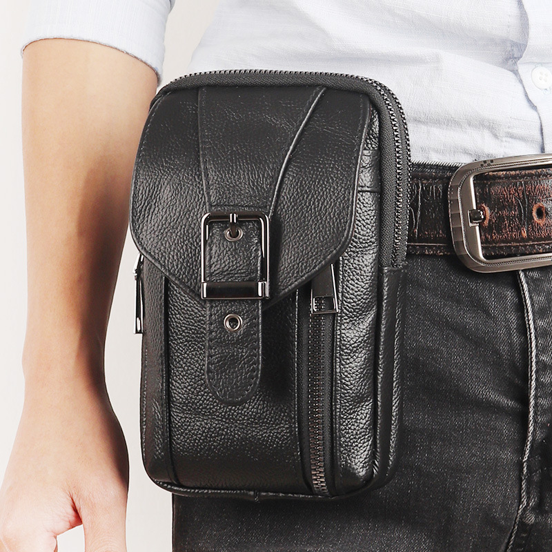 Bolso del teléfono móvil del zurriago Bolso de la cintura del cinturón vertical de los hombres bolso del teléfono móvil del cuero genuino