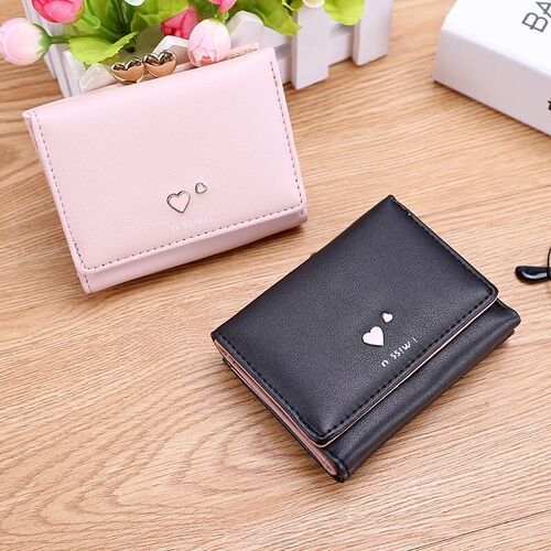  New Three-fold Two-Heart Korean Women's Wallet Female Student Cute Coin Purse Short Multi-Card Slot Wallet