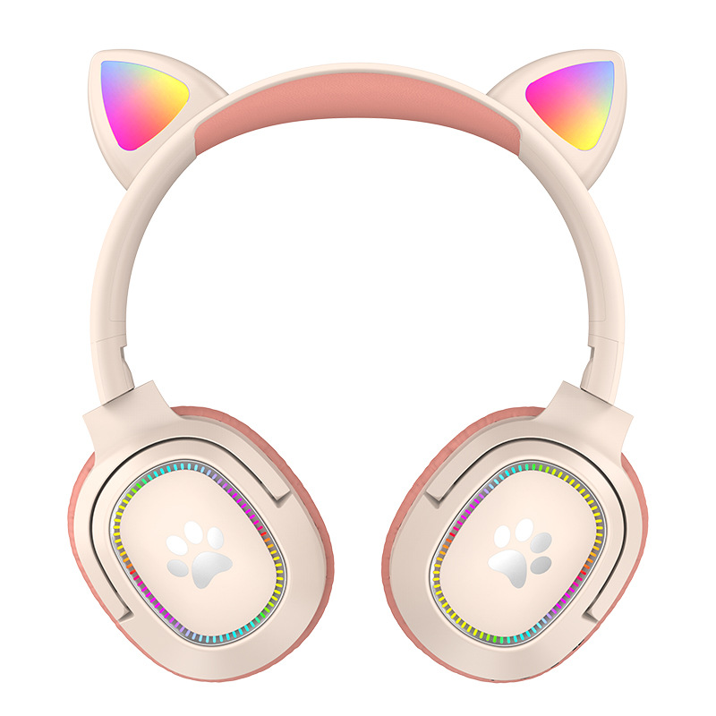Nuevos auriculares transfronterizos, orejas todo incluido, orejas de gato luminosas plegables de dibujos animados, auriculares inalámbricos Bluetooth en stock