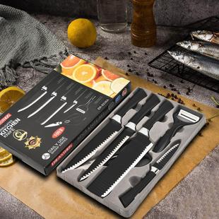 in stock kitchen knife suit 0238A black horseshoe wavy six pieces suit stainless steel kitchen knife slicing knife