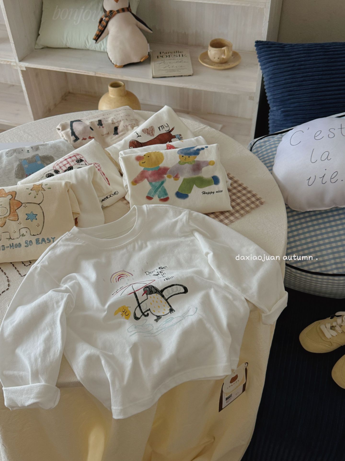 大小ロール子供プリント長袖Tシャツ2025春新作女の子かわいいプリントおしゃれルーズトップ